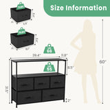 DUMOS TV Stand Dresser for Bedroom with 5 Fabric Drawer,Entertainment Center for 45 inch Television, Media Console Table with Storage, Open Shelf, Adjustable Feet, Living Room Furniture, Black DUMOS