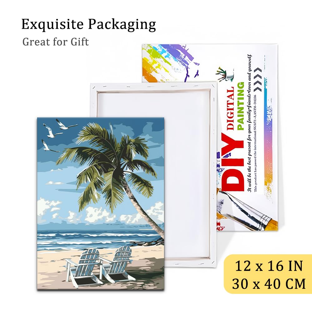 Natuyalo Paint by Numbers Kit for Adults Beginners, 12" Wx16 L Painting by Numbers Kit on Canvas Acrylic Drawing Kits Ready to Stretch and Framed, Beach Landscape Natuyalo