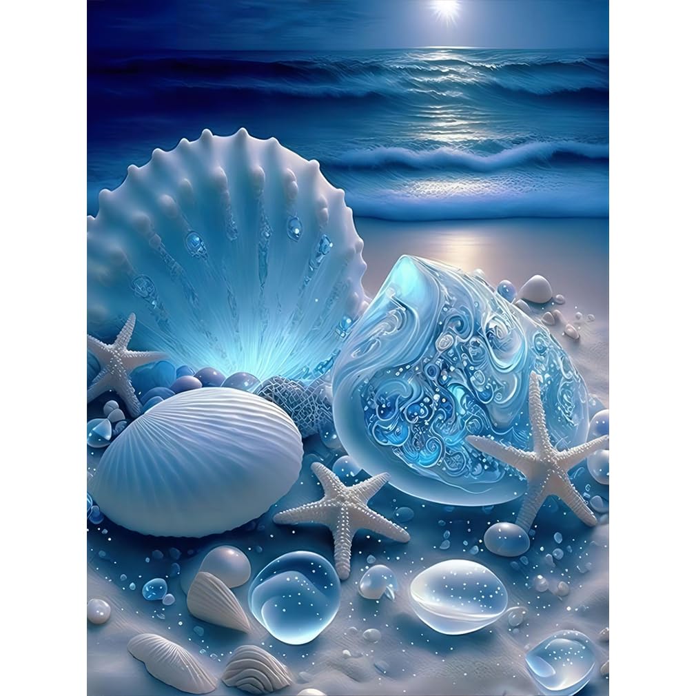 bleihum Seashell Diamond Painting Kits for Adults-Beach Diamond Art for Adult,Seashell Gem Painting Crafts Home Wall Decor,DIY 5D Gem Art Seashell Perfect for Relaxation(12x16 Inch) bleihum