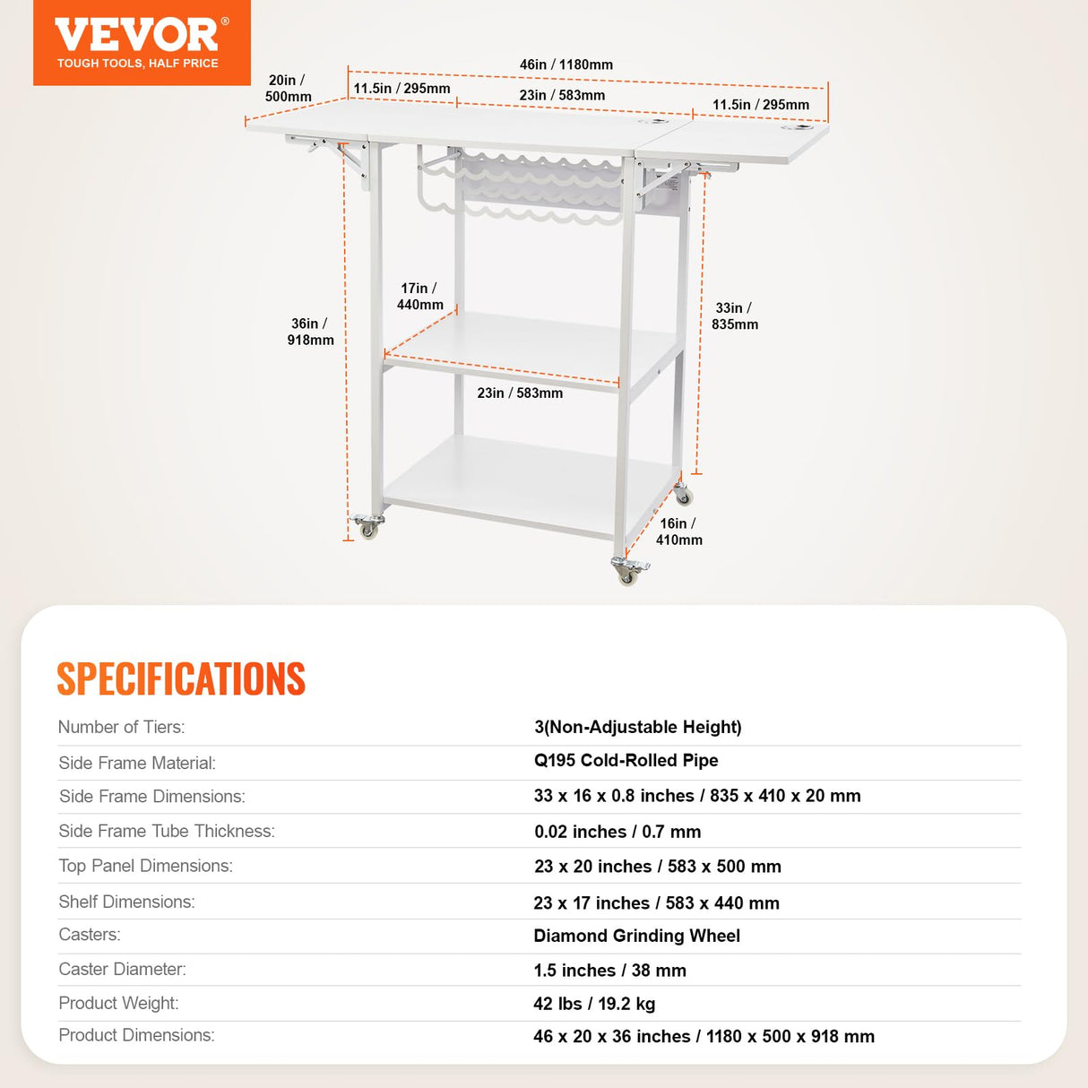 VEVOR Heat Press Table, 3 Tier Movable Heat Press Stand, Foldable Heat Transfer Machine Stand with Wheels and Vinyl Roll Holder, Rolling Metal Workbench for Sublimation Transfer Machine, White VEVOR