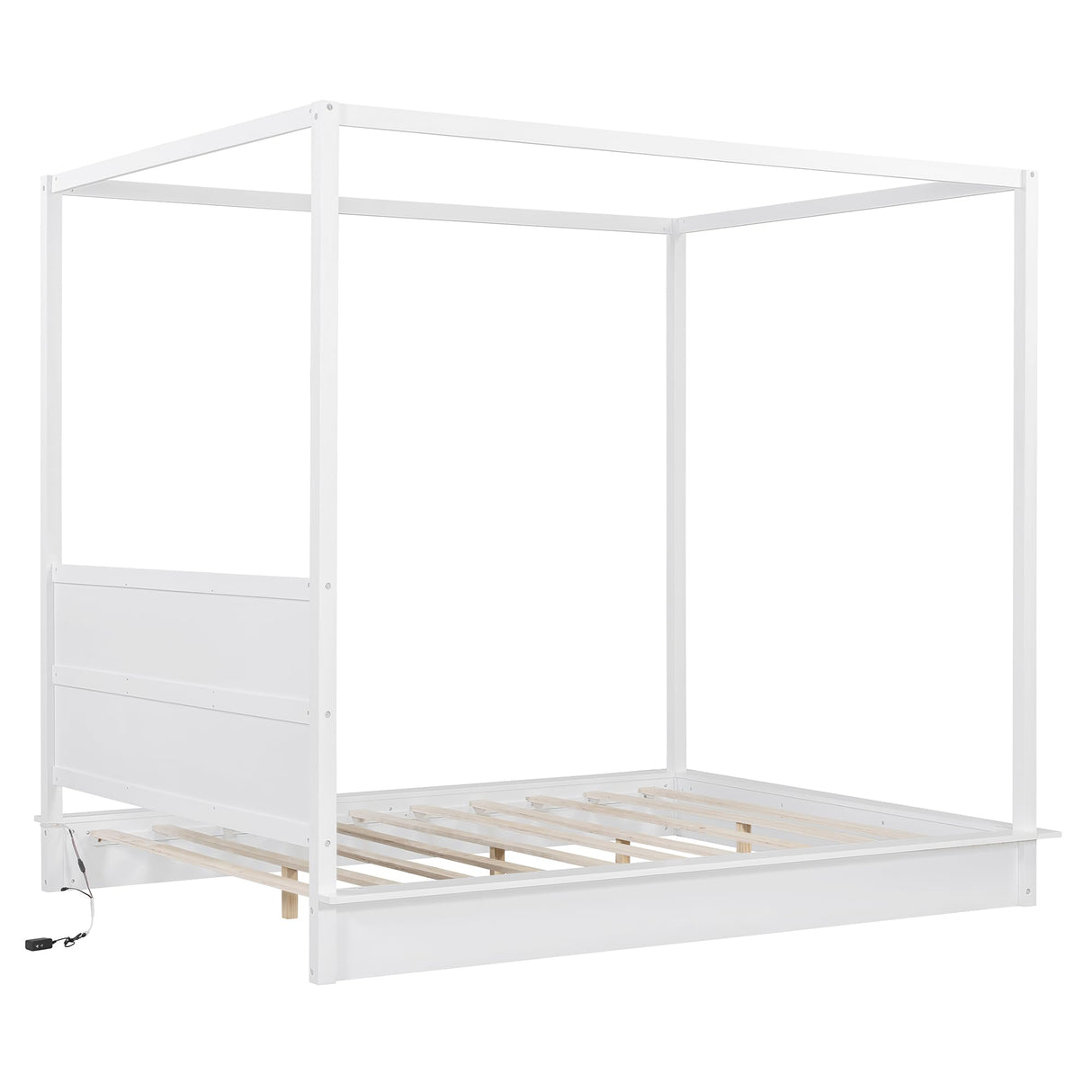 Harper & Bright Designs Queen Size Wood LED Canopy Bed Frame for Boys Girls Kids Adults Toddler, Canopy Platform Bed with Support Slats, No Box Spring Needed, White Harper & Bright Designs