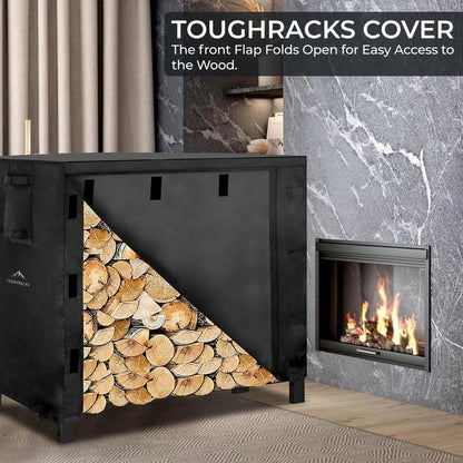 TOUGHRACKS Firewood Rack Cover 4FT | Waterproof & Heavy Duty Log Rack Cover, 600D Firewood Wood Rack Cover, Log Pile Holder for Outdoor/Indoor | NO FADING | Cover Only, NO Rack | Black (48x24 - WoodArtSupply