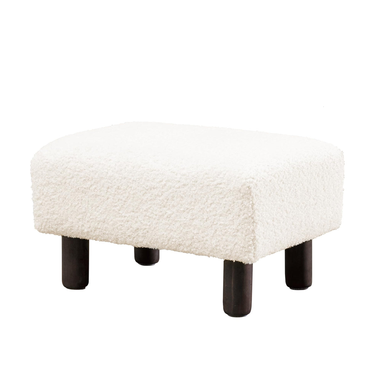 Small Beige Fur Padded Foot Stool, Storage Ottoman Foot Rest with Wooden Legs, 9.5Inch, Modern Rectangle Chair Foot Rest Foot Step Stool for Living Room, Couch, Desk LUE BONA