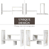 MyGift Adjustable Whitewashed Solid Wood Desktop Storage Organizer Display Shelf Book Rack, Office Desk Bookshelf MyGift