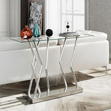 BECHAEO Tempered Glass Console Table for Entryway, 43.3" Modern Console Table with Chromed Legs, Silver Sofa Table for Living Room Hallway Entryway BECHAEO