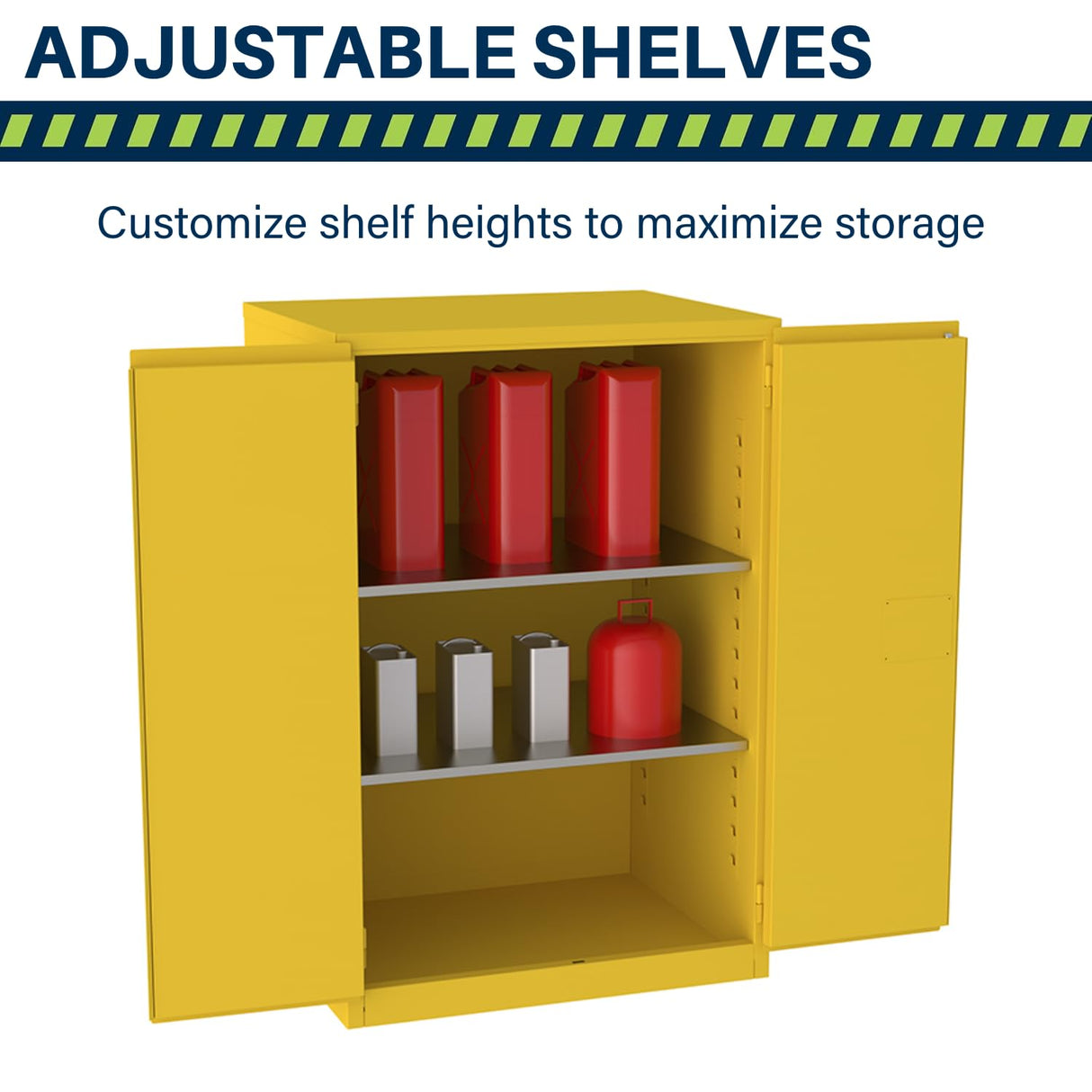Jamco 90 Gallon Flammable Safety Cabinet, Steel Flammable Storage Cabinet with Lockable Self-Closing Doors, Non Forkliftable, 43" x 34" x 65", Yellow Jamco
