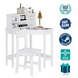 UTEX Kids Desk,Wooden Study Desk with Chair for Children,Writing Desk with Storage and Hutch for Home School Use,White UTEX