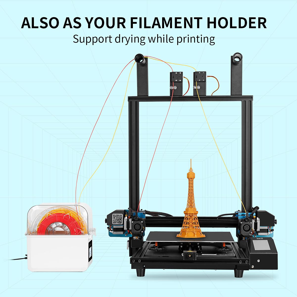 Sovol Filament Dryer 2024, SH01 Filament Dehydrator 3D Printer Spool Holder with Upgraded Fan, Dry Box for Keeping Filament Dry, Compatible with 1.75mm, 2.85mm Filament & PLA PETG TPU ABS - WoodArtSupply