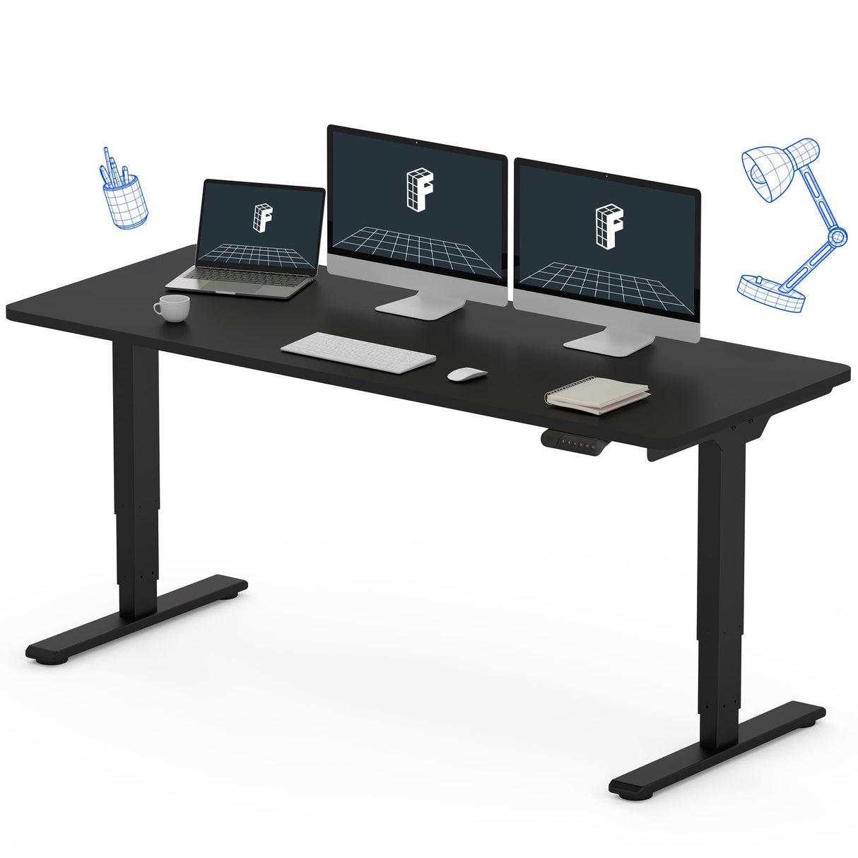 FLEXISPOT E6 Essential Standing Desk 3 Stages Dual Motor Electric 60x24 Inch Whole-Piece Board Height Adjustable Desk Electric Sit Stand Desk(Black Frame + Black Desktop, 2 Packages) FLEXISPOT