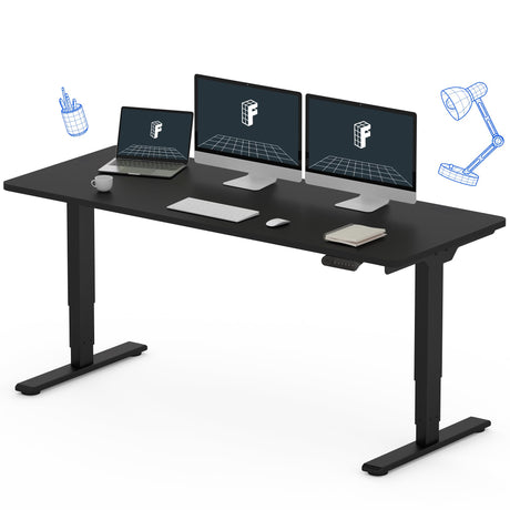 FLEXISPOT E6 Essential Standing Desk 3 Stages Dual Motor Electric 60x24 Inch Whole-Piece Board Height Adjustable Desk Electric Sit Stand Desk(Black Frame + Black Desktop, 2 Packages) FLEXISPOT