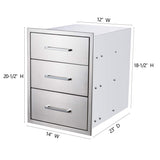 yuxiangBBQ Outdoor Kitchen Drawers Stainless Steel 3-Drawer BBQ Drawer 14" W x 20.5" H x 23" D Enclosed Built-in Drawer Flush Mount for Outdoor Kitchens & BBQ Islands yuxiangBBQ