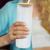 YOUKE OLA 10 Pack Sublimation Straight Glass Skinny Blanks Tumblers Frosted Glass Tumbler with Bamboo Lid and Glass Straw Tumbler Cups for Tumbler Heat Press 25oz YOUKE OLA