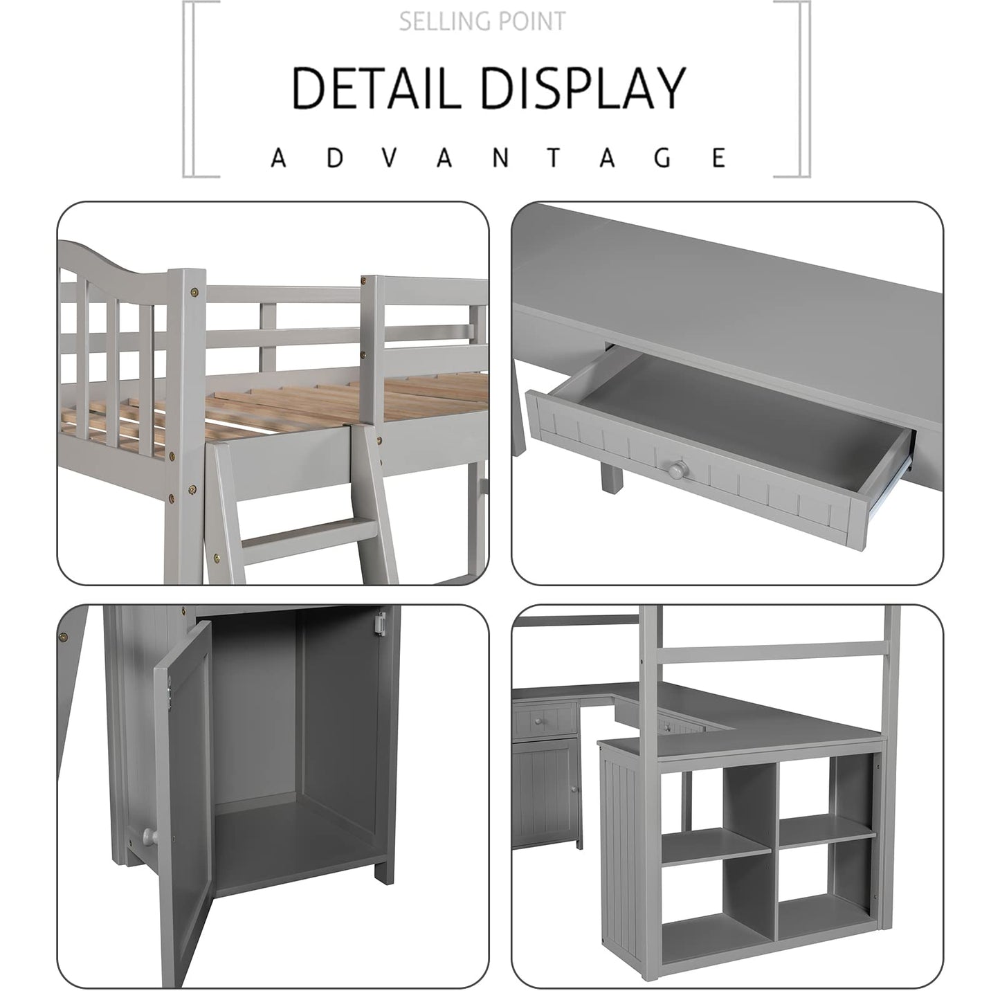 Harper & Bright Designs Grey Twin Size Loft Bed with Integrated Desk, Drawers, and Storage Solutions for Kids and Teens - WoodArtSupply