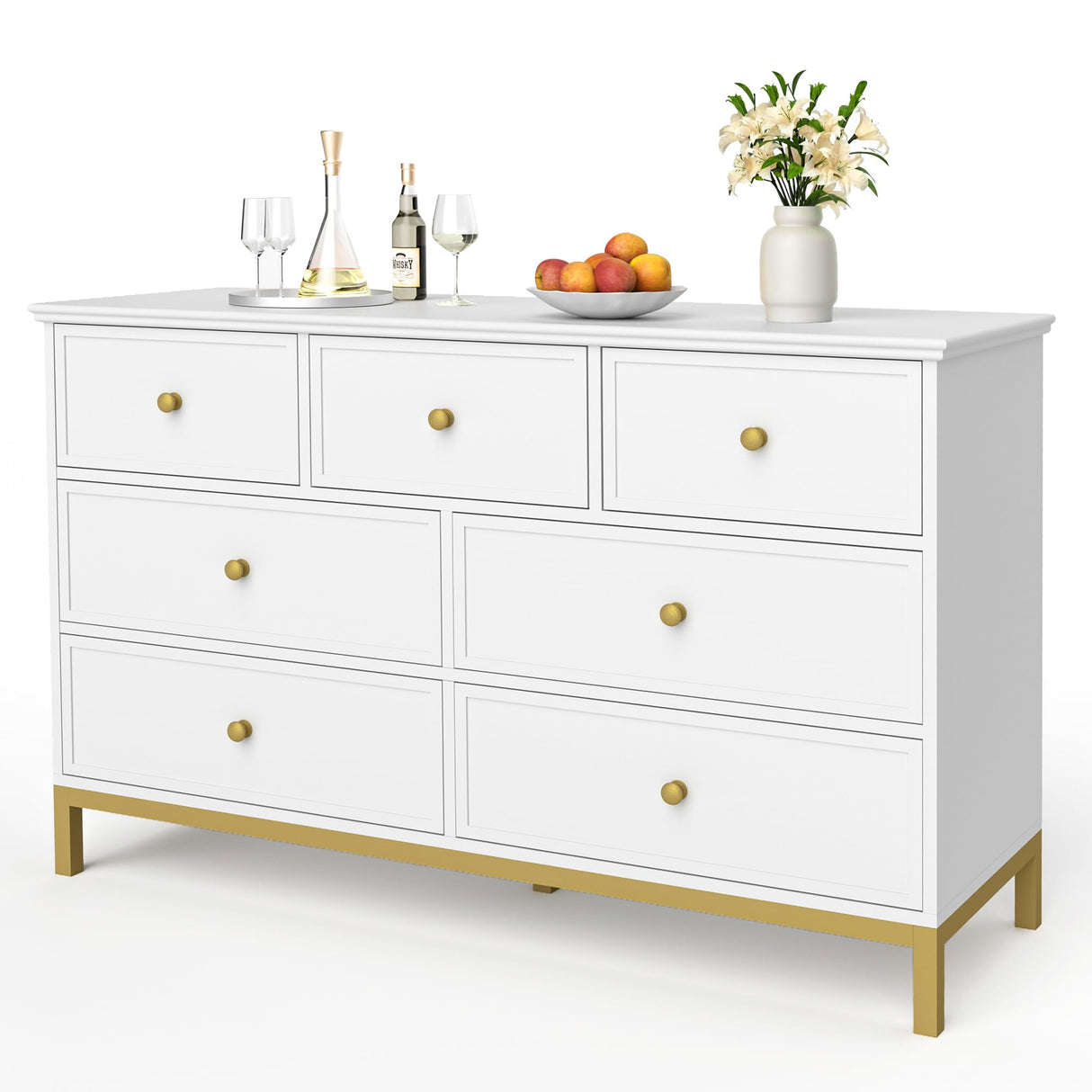 Pamapic Modern 7-Drawer White Dresser,47" White Wooden Dresser for Bedroom, Storage Organizer with Deep Drawers & Metal Handles for Bedroom, Entryway, Hallway Pamapic