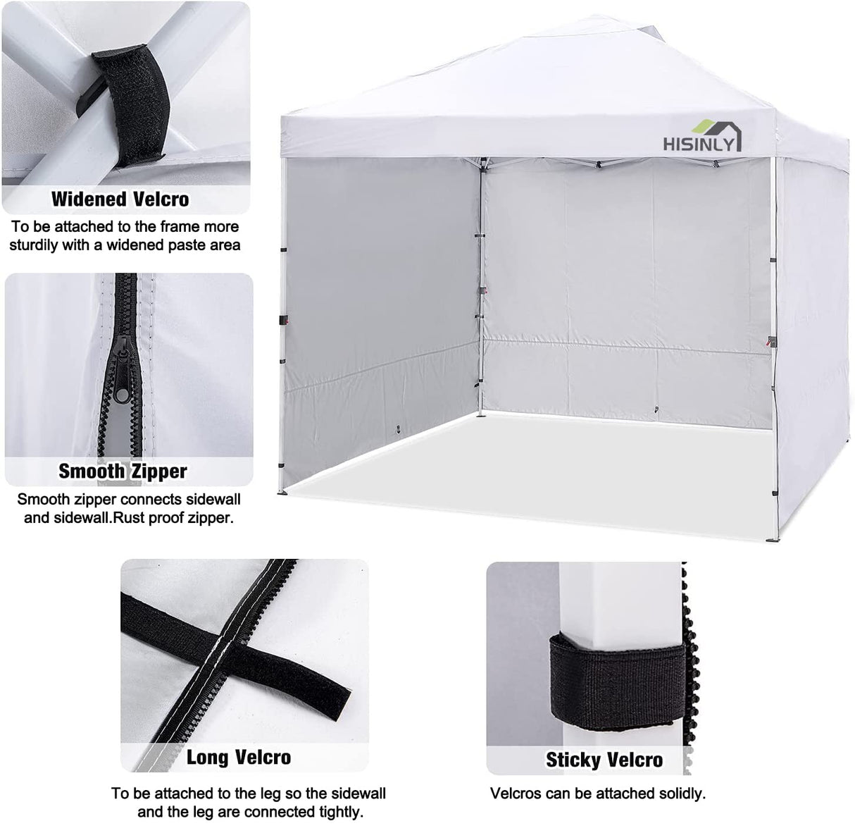 Hisinly Canopy Sidewalls 10 * 10 ft, 3PCS Sunwalls with 210D Oxford Cloth, UV Protection and Waterproof, Suits Pop-up Tent/Instant Canopy/Commercial Canopy, White (Sidewall Only) Hisinly