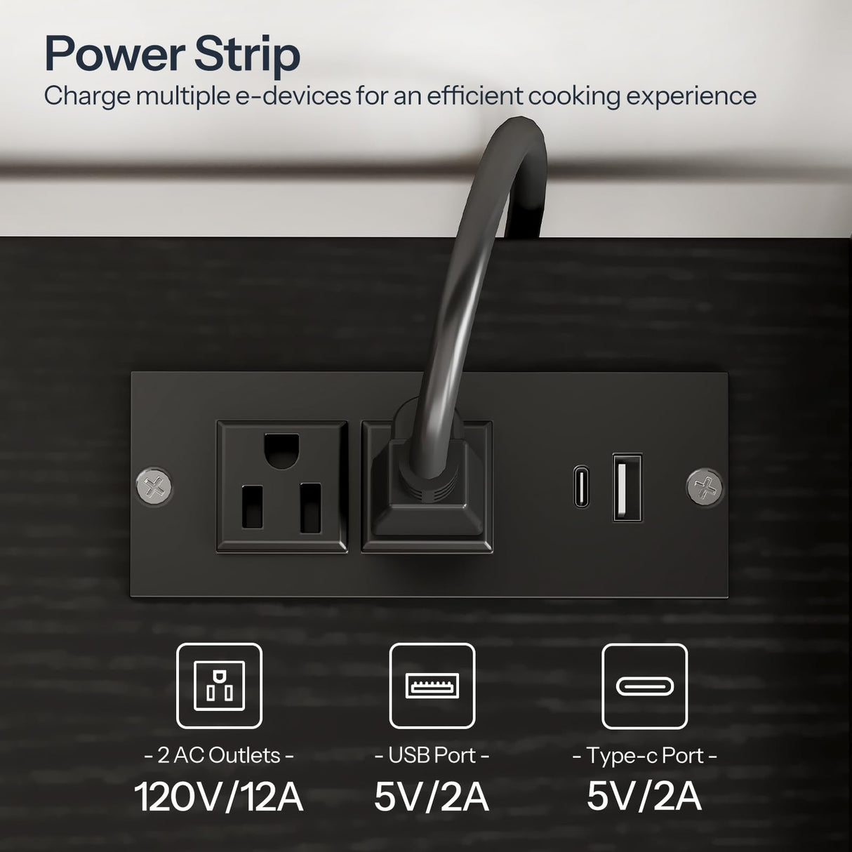 HOOBRO Bakers Rack with Power Outlet and LED Light, 59.1'' Industrial Microwave Stand, Coffee Bar Cabinet with Storage, Goblet Holder & 6-S Hooks, Kitchen Storage Shelf with Cabinet, Black BB17UDHB01 HOOBRO