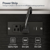 HOOBRO Bakers Rack with Power Outlet and LED Light, 59.1'' Industrial Microwave Stand, Coffee Bar Cabinet with Storage, Goblet Holder & 6-S Hooks, Kitchen Storage Shelf with Cabinet, Black BB17UDHB01 HOOBRO