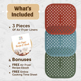 Reusable Silicone Air Fryer Liners 8.5 Inch by Linda’s Essentials (3 Pack, Square) - Non Stick Easy Clean Air Fryer Liners Reusable Mats Air Fryer Accessories Includes Cheat Sheet And Recipe Book Linda's Essentials