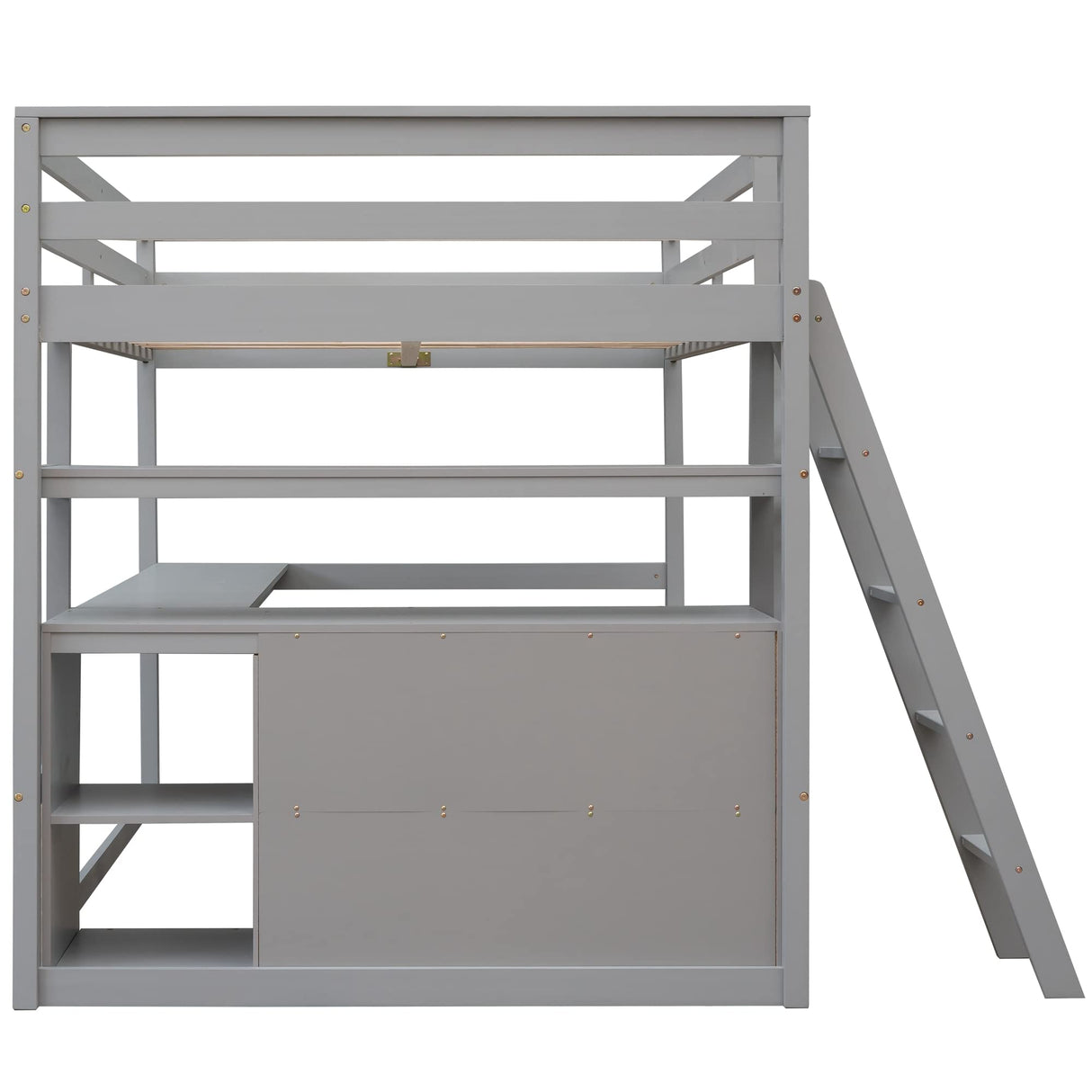 Harper & Bright Designs Grey Full Size Loft Bed with Desk, Storage Drawers, and Shelves Harper & Bright Designs