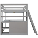 Harper & Bright Designs Grey Full Size Loft Bed with Desk, Storage Drawers, and Shelves Harper & Bright Designs