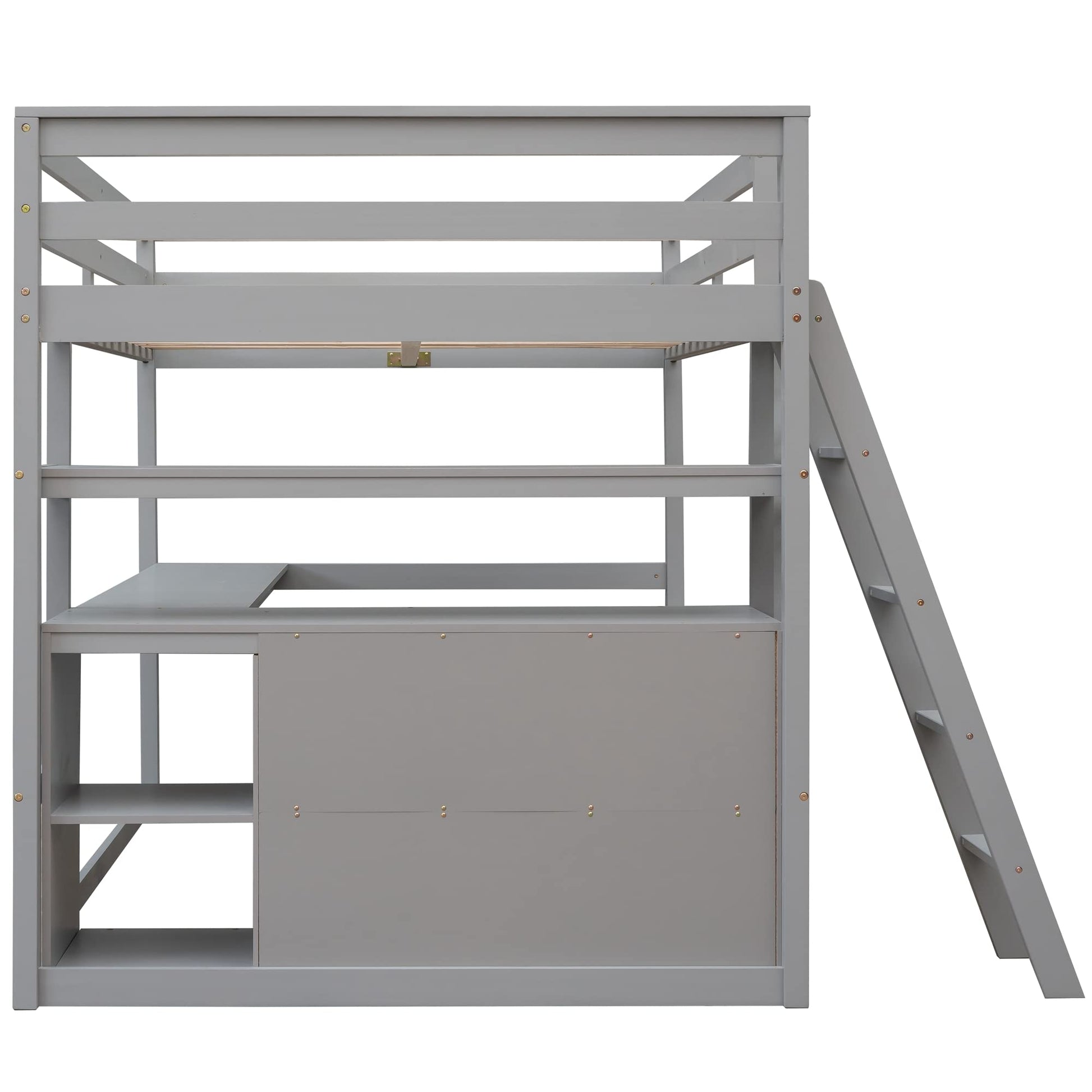 Harper & Bright Designs Grey Full Size Loft Bed with Desk, Storage Drawers, and Shelves - WoodArtSupply