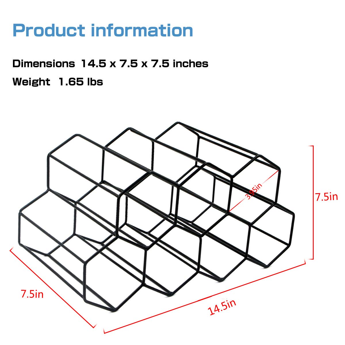 Buruis 9-Bottle Countertop Wine Rack, Honeycomb Standing Metal Wine Holder, Organizer, Red & White Wines Rack, Home Kitchen Bar Essentials (Black) Buruis