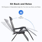 Nazhura Set of 2 Relaxing Recliners Patio Chairs Adjustable Steel Mesh Zero Gravity Lounge Chair Beach Chairs with Pillow and Cup Holder(Grey) Nazhura