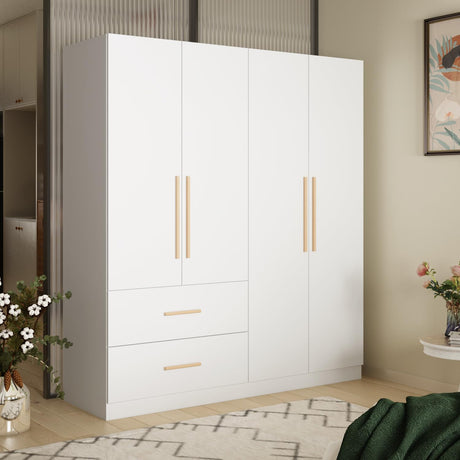 Homsee White 4-Door Wardrobe Armoire Wooden Closet with 2 Drawers, 6 Storage Cubes and 2 Hanging Rods, Large Storage Cabinet for Bedroom, White (63”L x 18.9”W x 70.9”H) Homsee