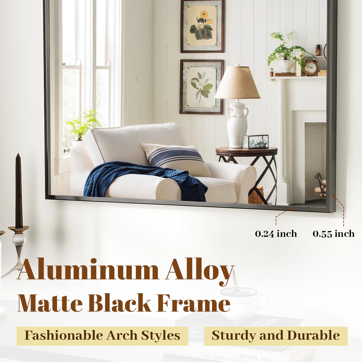 VooBang Arched Wall Mirror, 31 x 32 inch Arch Bathroom Mirror, Wall Mounted Vanity Mirror with Arch Metal Frame, Modern Bathroom Vanity Mirror for Bedroom, Living Room, Hanging or Leaning, Black VooBang