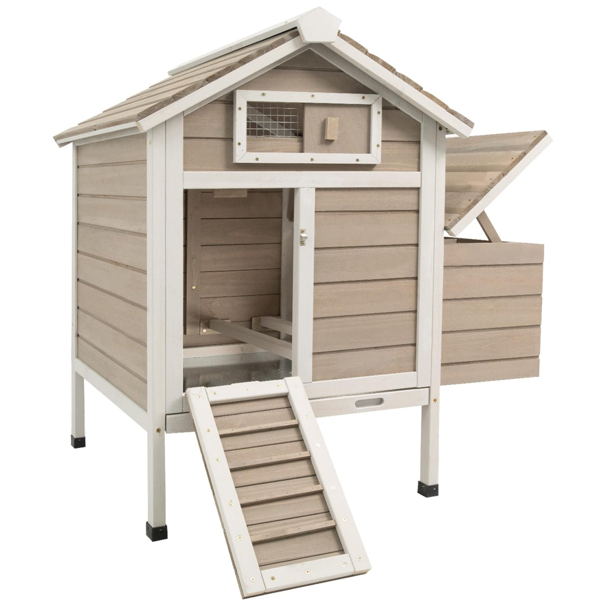 Ketive Chicken Coop Chicken House Outdoor with Removable Trays, Wooden Rabbit Hutch Poultry Cage with Nesting Box, Indoor Hen House Chicken Cage with Ramp for Garden Backyard (32"L x 23.6"W x 36.6"H) ketive
