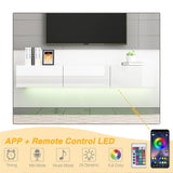 DMAITH Floating TV Stand with LED for 60 65 70in TV, Glossy Wall Mounted Modern Entertainment Center with 3 Drawers, White DMAITH