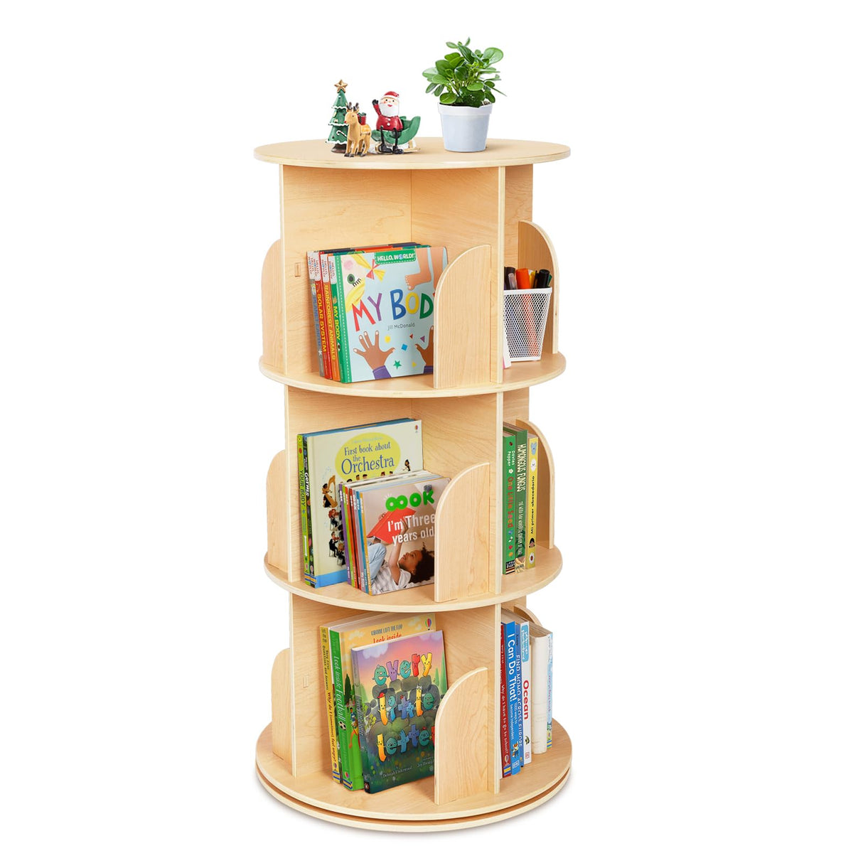 OOOK 360° Rotating Corner Bookshelf – Compact 3 Tier Wooden Storage Rack for Small Spaces OOOK