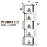 Gadroad 5-Tier Bookshelf, Narrow S-Shaped Geometric Bookcase, Wood Decorative Storage Shelving, Modern Freestanding Display Shelves, Book Shelf Unit for Living Room Bedroom Home Office, White Gadroad