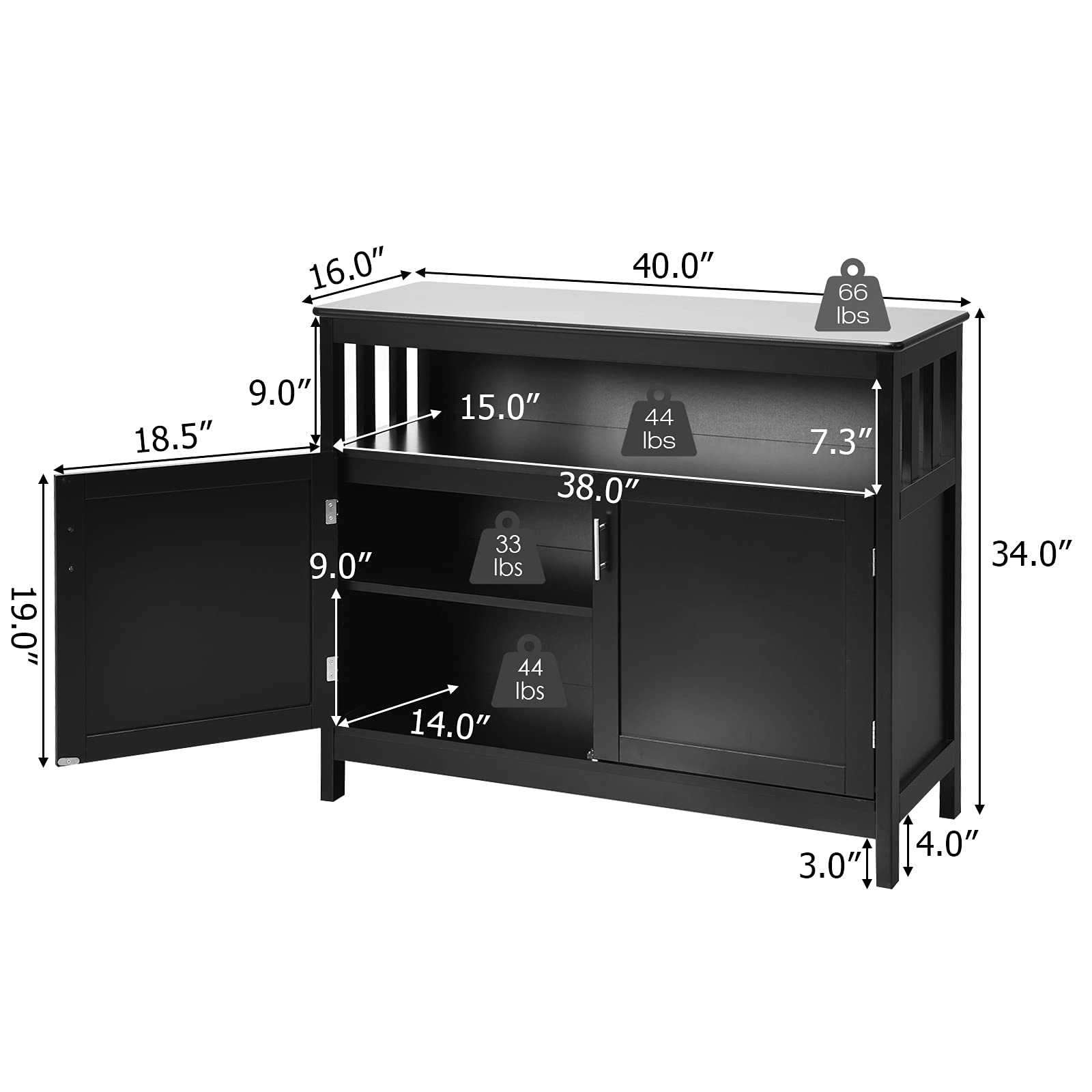 Giantex Kitchen Buffet Sideboard, Wooden Storage Server Cupboard Cabinet, Dining Room Living Room Bar Furniture 2-Door Console Table w/ 5-Position Adjustable Shelf & Open Shelf Drawer Cabinet - WoodArtSupply