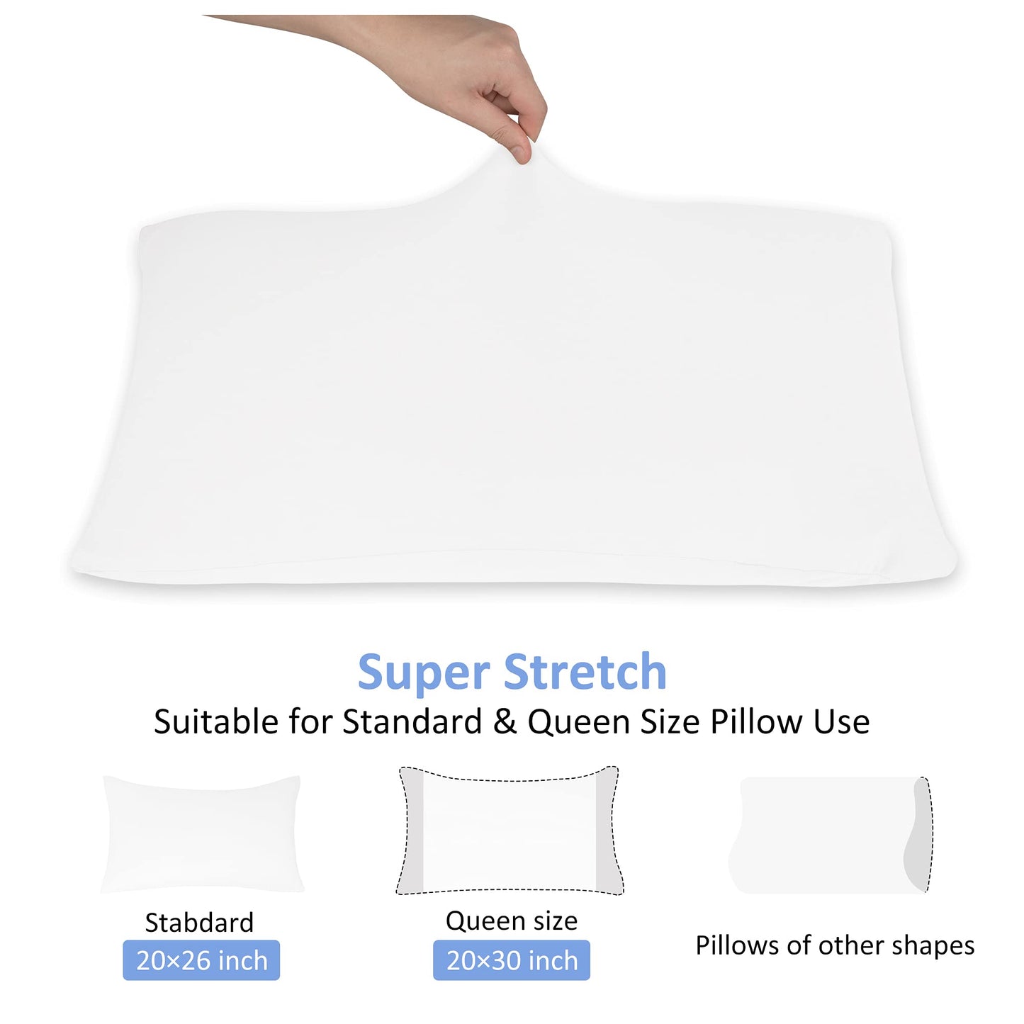 2-Pack Jersey Knit Pillow Cases Standard/Queen - Ultra Soft T-Shirt Like White Pillowcases Microfiber Blend - Envelope Closure Queen or Standard Size Set of 2, White