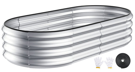 Kesfitt Raised Garden Bed Kit,Outdoor Galvanized Planter Large Metal Raised Boxes with Safety Edging and Gloves for Gardening Vegetables,Fruits,Flower(4x2x1FT) Kesfitt