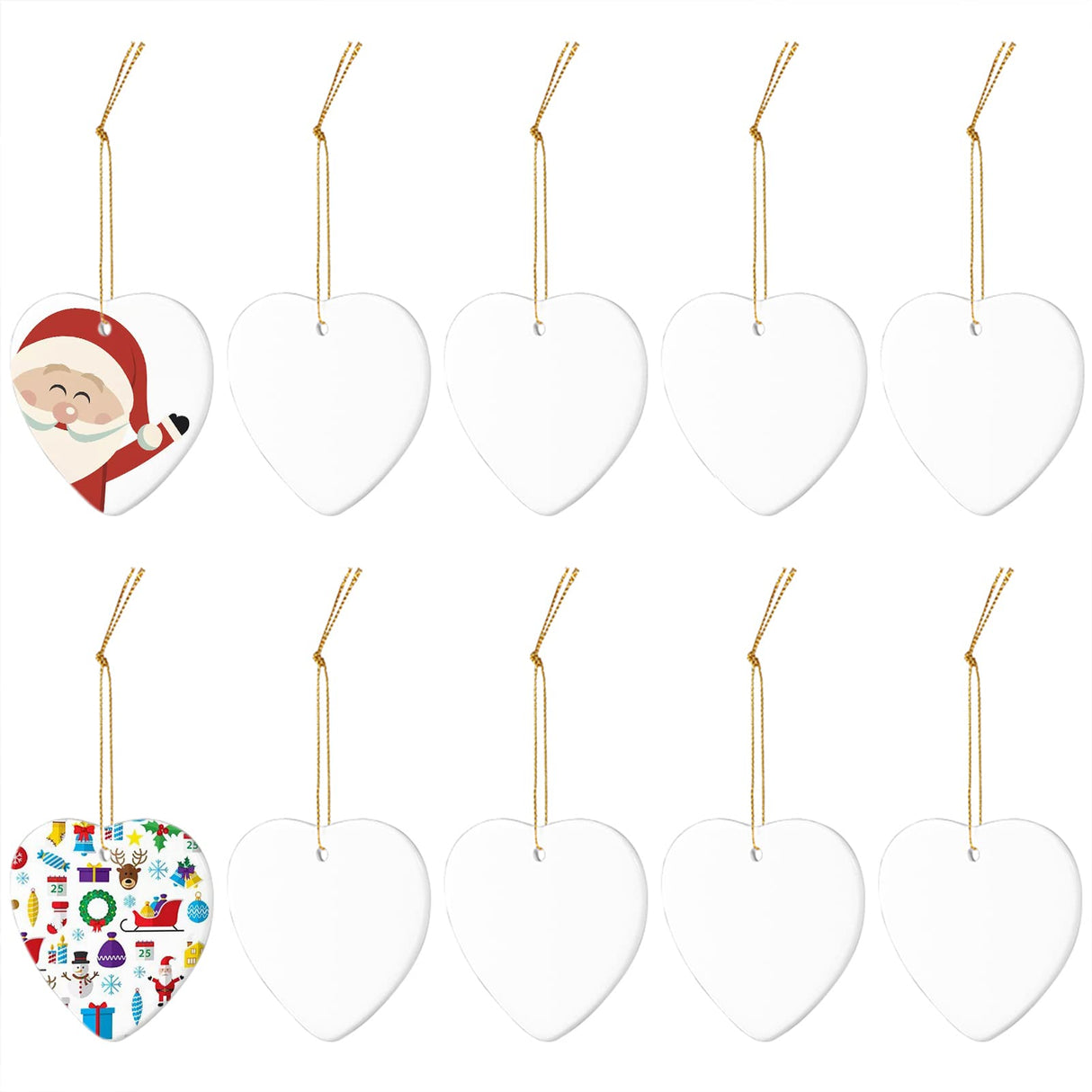Sublimation Blanks Ceramic Ornament Christmas Tree Decor Heart Ornament DIY Unfinished Ceramic Christmas Hanging Ornaments 10pcs HooAMI