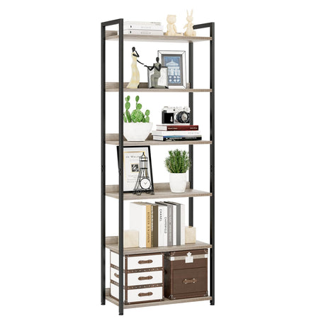 NUMENN Bookshelf, 6 Tier Bookshelves, Home Office Bookcase Shelf Storage Organizer, Free Standing Storage Shelving Unit for Bedroom, Living Room and Home Office, Grey NUMENN