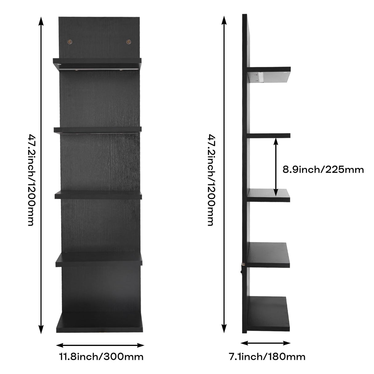 5 Tier White Floating Shelves with Light LED Wall Mount Vertical Lack Shelf with LED Wall Decor Shelves for Bedroom Living Rooms Bathroom Book Gaming Shelves Black BEARUT