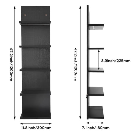 5 Tier White Floating Shelves with Light LED Wall Mount Vertical Lack Shelf with LED Wall Decor Shelves for Bedroom Living Rooms Bathroom Book Gaming Shelves Black BEARUT