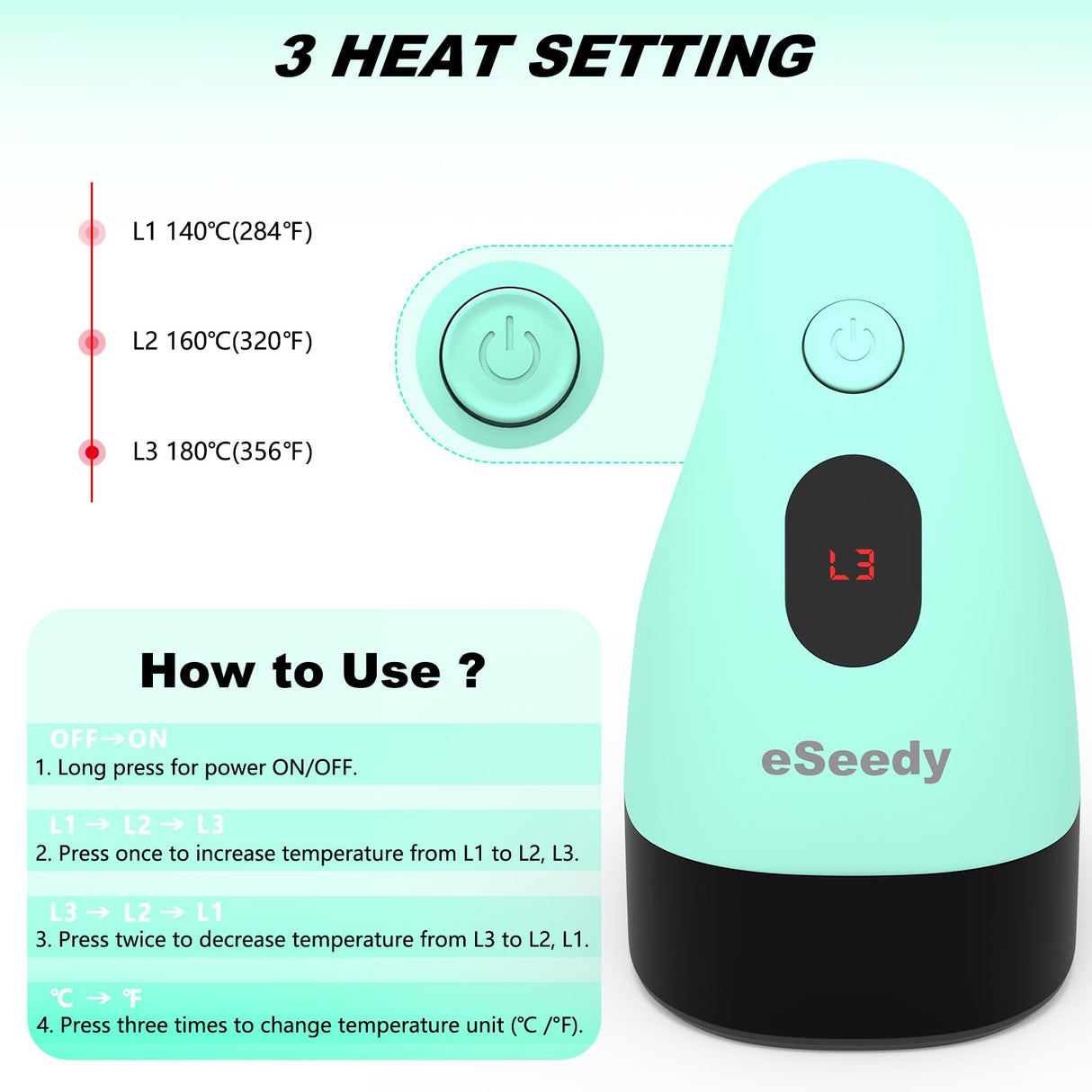 eSeedy Mini Heat Press Machine, 3 Heat Settings& Fast Heating, 15 Mins Auto-Off, Insulated Safety Base, Mini Iron for Crafting, T Shirts, Hats, Heating Transfer Projects (Green) eSeedy