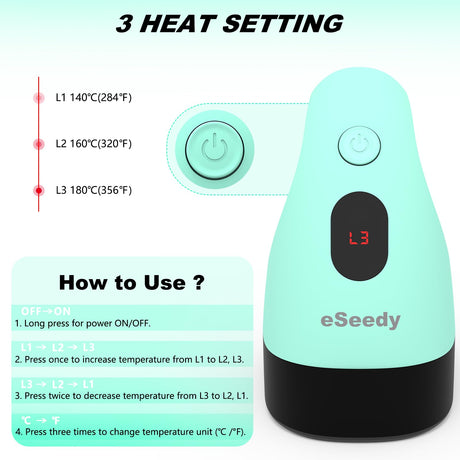 eSeedy Mini Heat Press Machine, 3 Heat Settings& Fast Heating, 15 Mins Auto-Off, Insulated Safety Base, Mini Iron for Crafting, T Shirts, Hats, Heating Transfer Projects (Green) eSeedy