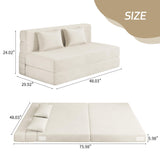 Luoxiao Folding Sofa Bed Convertible Sleeper Chair Full Size with Pillows, Foldable Futon Lazy Floor Sofa Bed, Portable Fold Out Chair Bed for Living Room/Dorm/Guest Room, Washable Cover, Off White Luoxiao