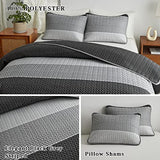 Flysheep Boho Striped Quilt Set Full Queen Size, 3 Pcs Grey and White Reversible Bedspread, Brushed Microfiber Coverlet for All Season, 1 Quilt + 2 Pillow Shams Flysheep