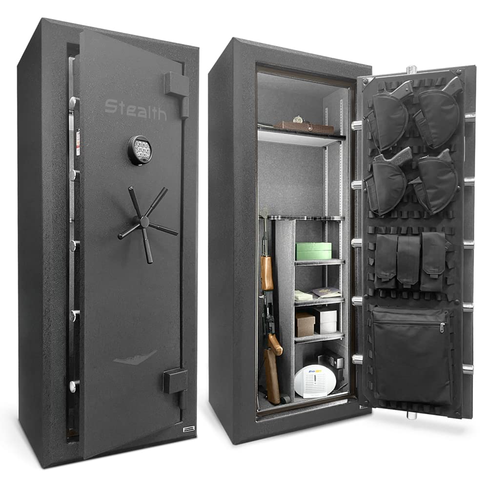 Stealth Premier 23 Gun Safe PR23 UL RSC Burglary Rated, 90 Minute Fire Protection, 23 Gun Capacity UL Listed Lock, CA DOJ Approved, Shelves & Customizable Door Panel Organizer Stealth