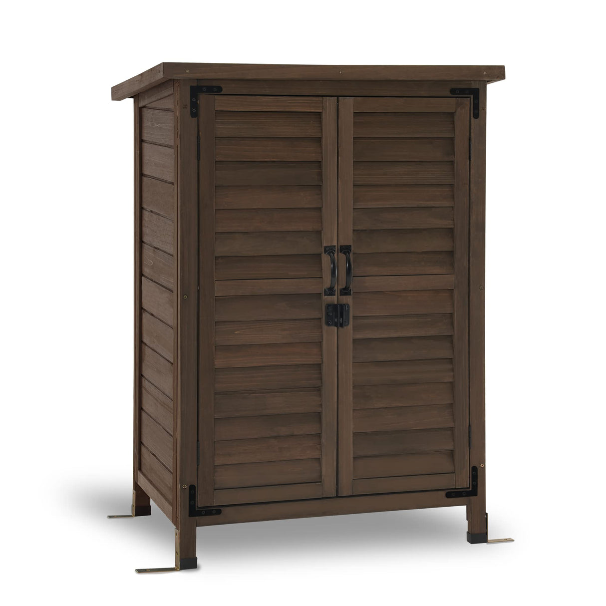 MCombo Outdoor Wood Storage Cabinet, Small Size Garden Wooden Tool Shed with Double Doors, Outside Tools Cabinet for Backyard (24.6”x 18.3”x38.2”) 0985 (Brown) MCombo