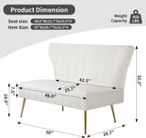 WQSLHX 50’’ Velvet Modern Armless Loveseat for Living Room Bedroom, Upholstered Small Wingback Couch Sofa with Gold Metal Legs & 2 Seater WQSLHX