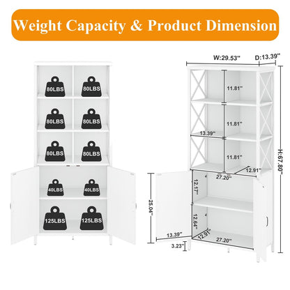 FATORRI Bookcase with Doors, Metal and Wood Book Shelf with Cabinet, Tall Cubby Book Case and Cube Organizer Storage Shelf for Living Room, Home