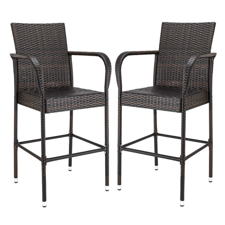 VINGLI Wicker Bar Stools Outdoor Set of 2, Outdoor Bar Height Chairs, Patio Furniture Bar Stools Wicker for Garden Pool Lawn Backyard VINGLI