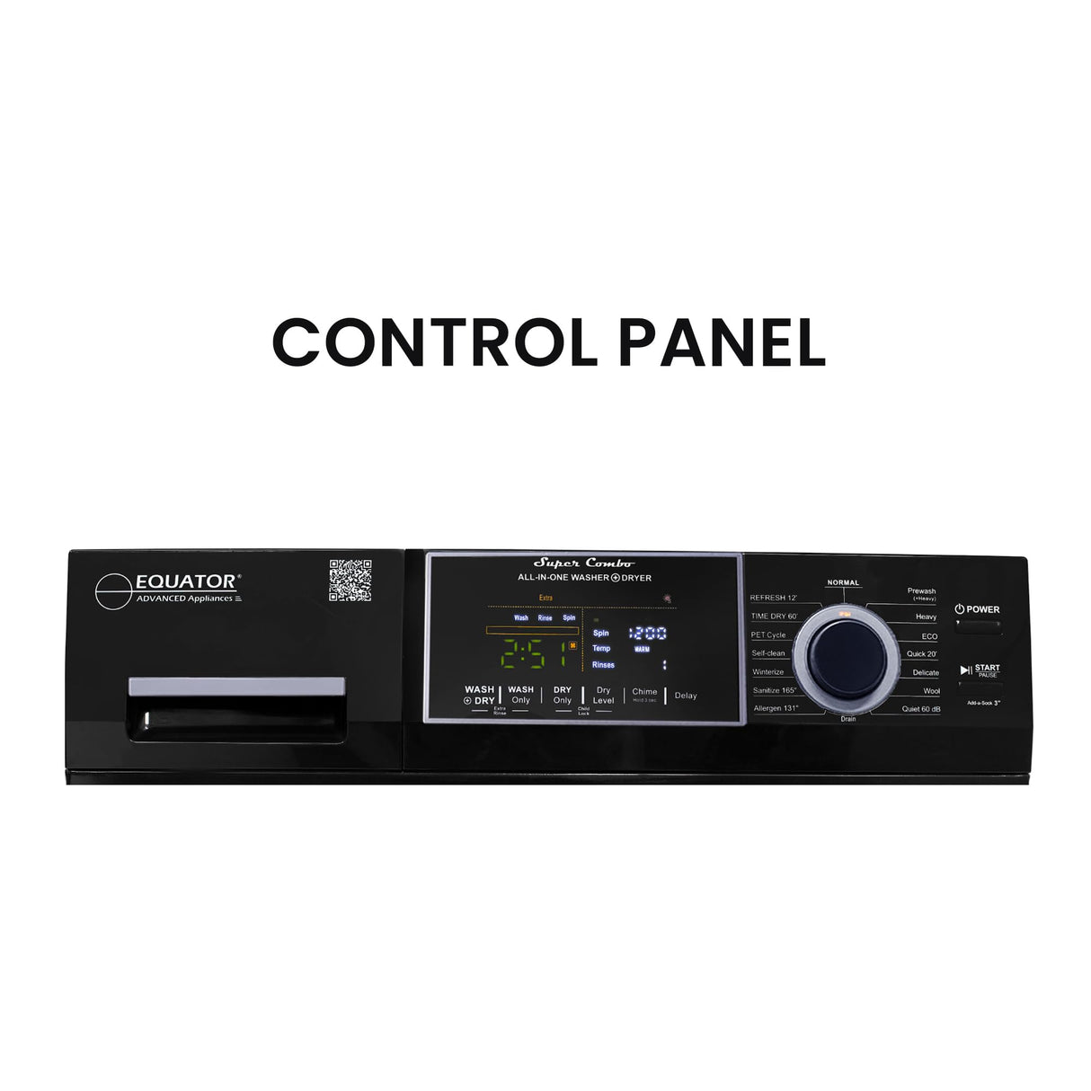 Equator All-in-One Washer Dryer VENTED-DRY 30% FASTER than Condense 15lb 110V in Black Equator Advanced Appliances